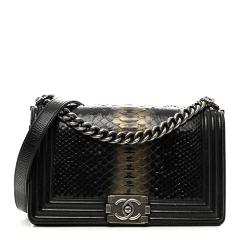 CHANEL Snakeskin Medium Boy Flap Black 